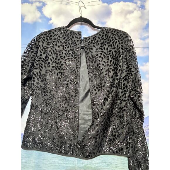 Kasper Dressy Top Black Floral Sparkle Evening Wear Back Zip Women's Size 6 - Picture 2 of 9